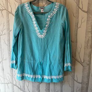 Lilly Pulitzer Robins Egg Blue Lace Trim Tunic Size Med